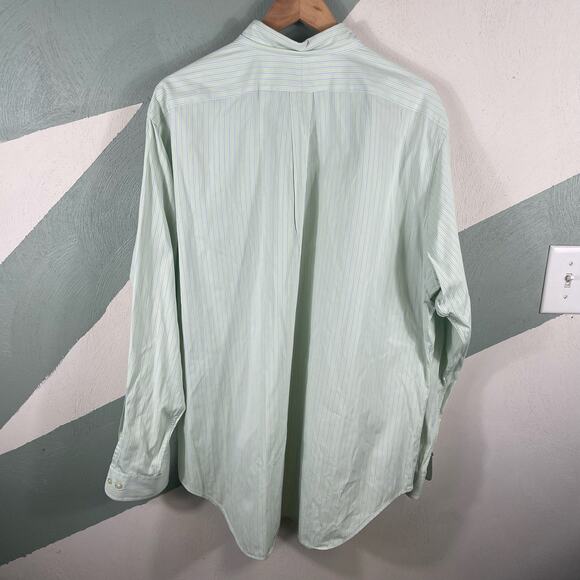 Ralph Lauren Long Sleeve Shirt Men Size17.5 Green Classic Fit Stripe Button Down - Picture 10 of 10